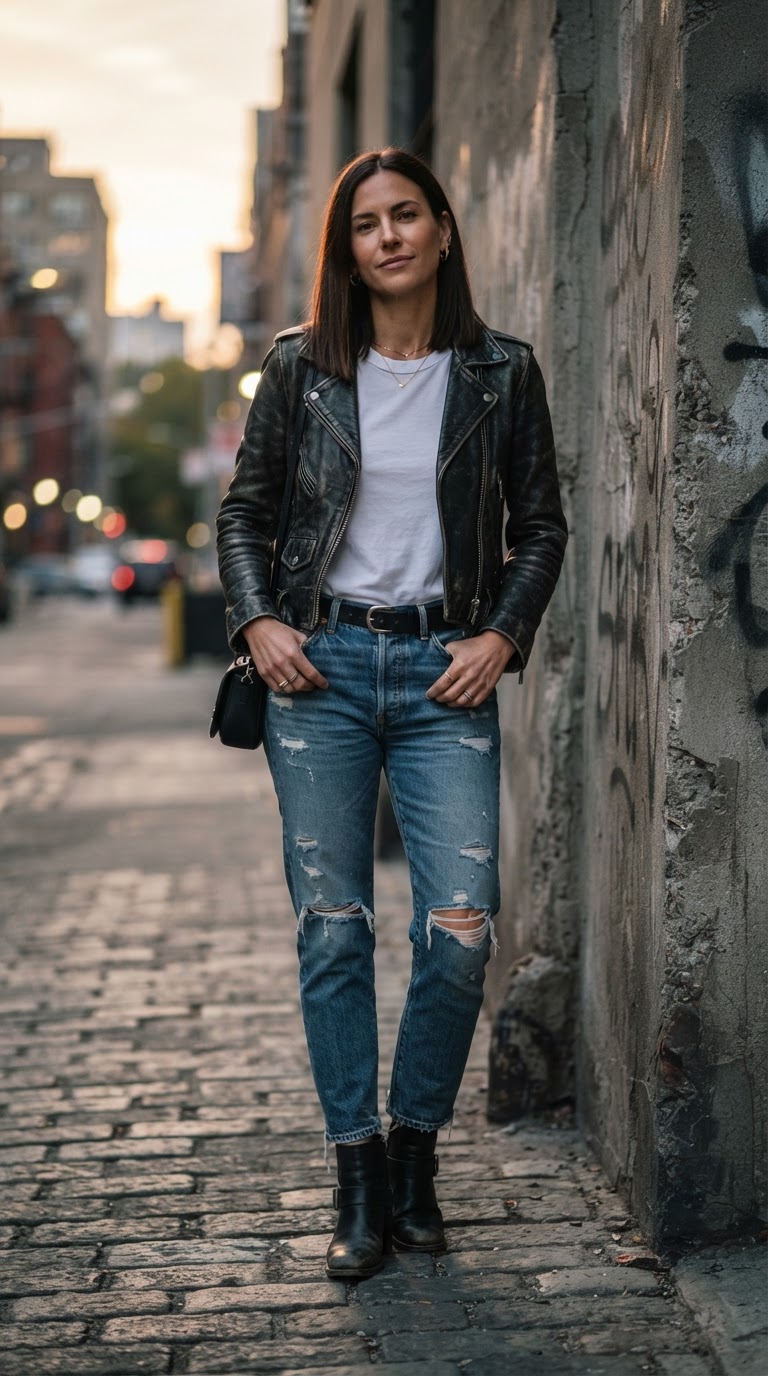 The Leather Jacket & Ripped Jeans — Edgy Cool