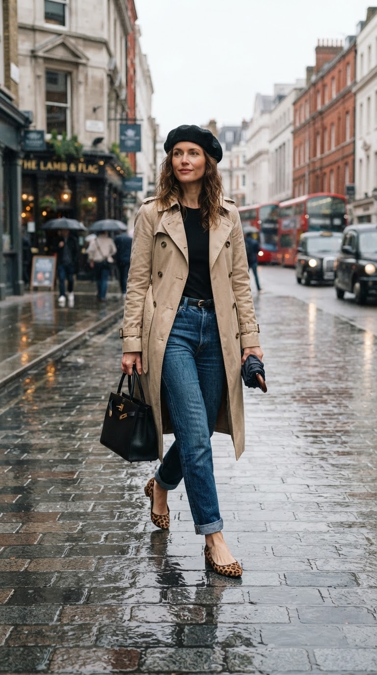 The Trench Coat & Leopard Flats — Rainy Day Chic