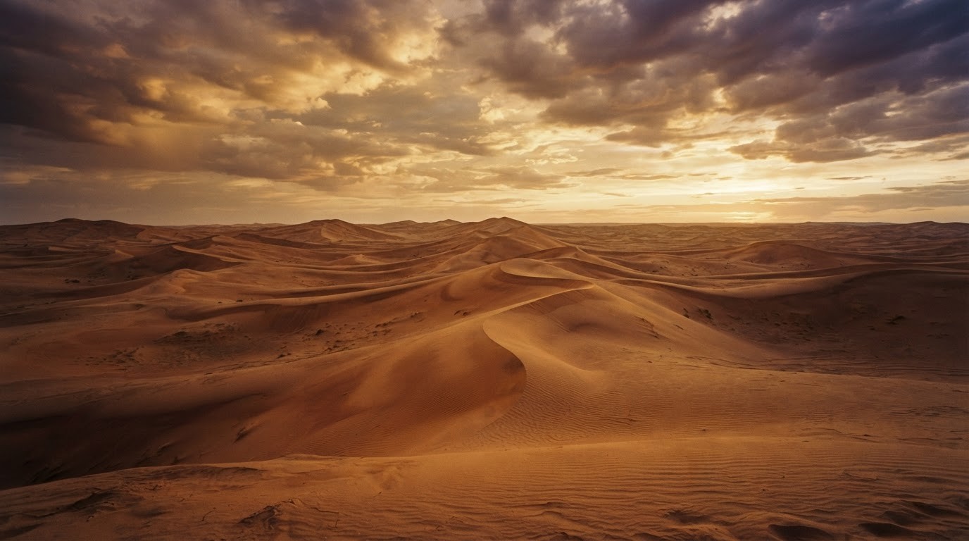 Vast desert landscape representing Atelier's commitment to natural, sustainable fashion