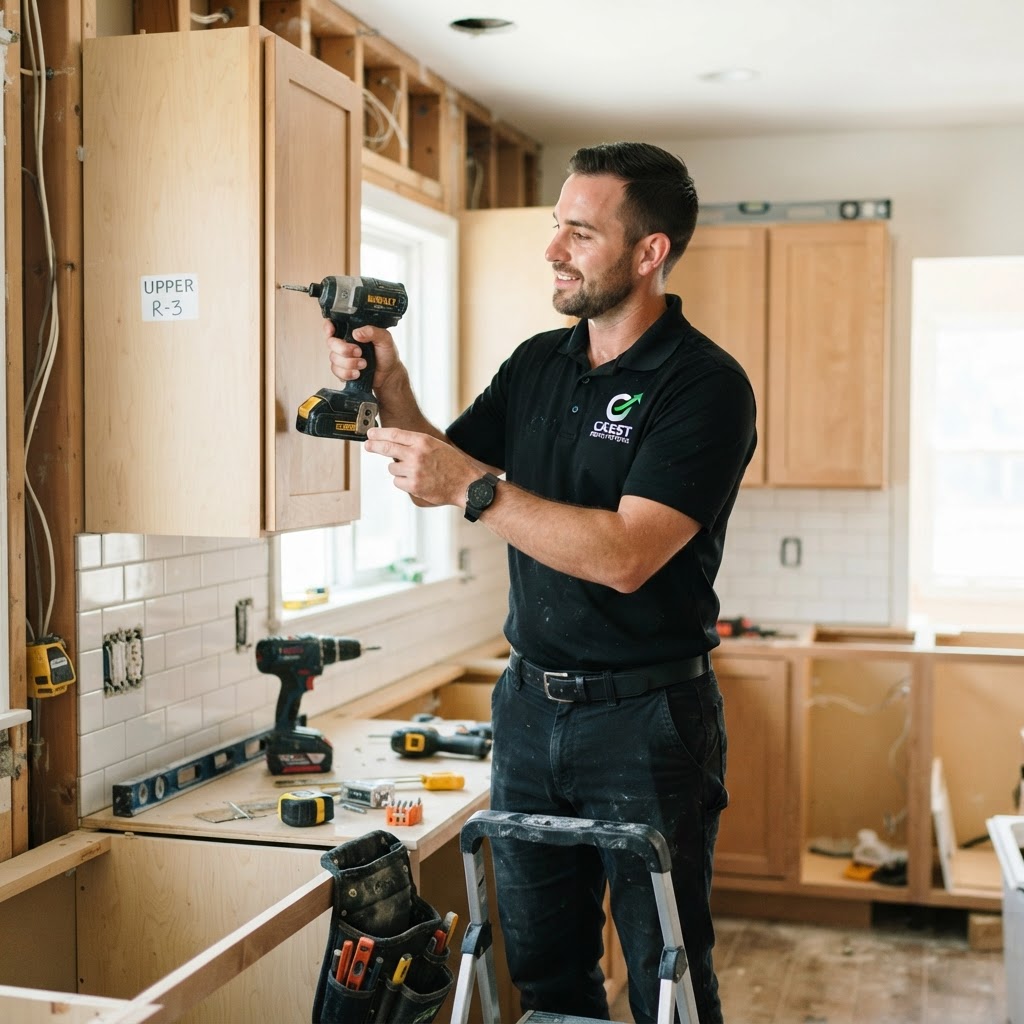 Home remodeling contractor in branded Contractor Optimize polo at work