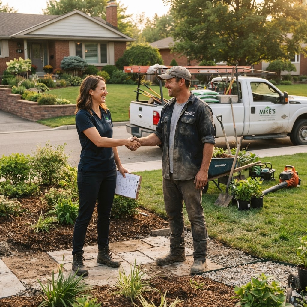 Bryan Wilson talking with a landscaper at a job site