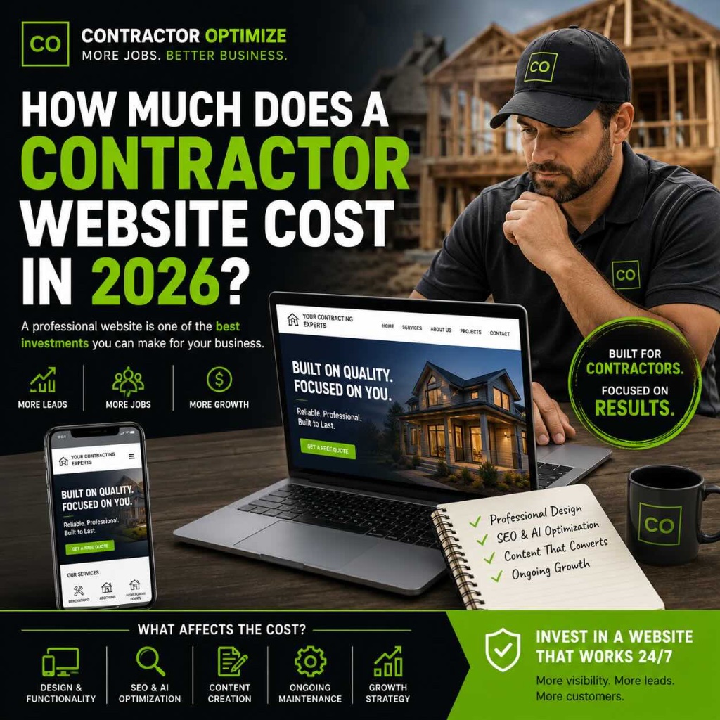 How much does a contractor website cost in 2026 infographic