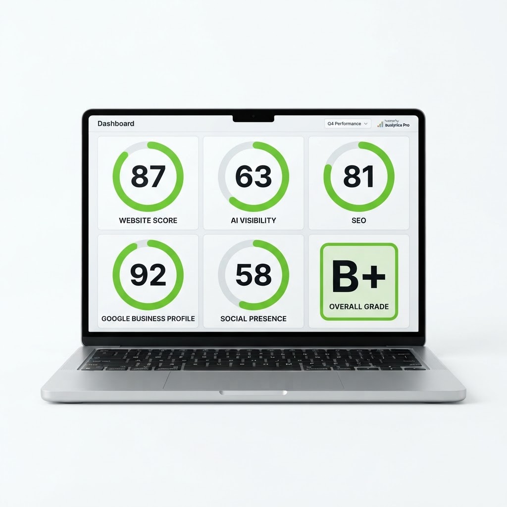 Contractor local visibility review showing opportunities across Google, local search, website and customer lead capture