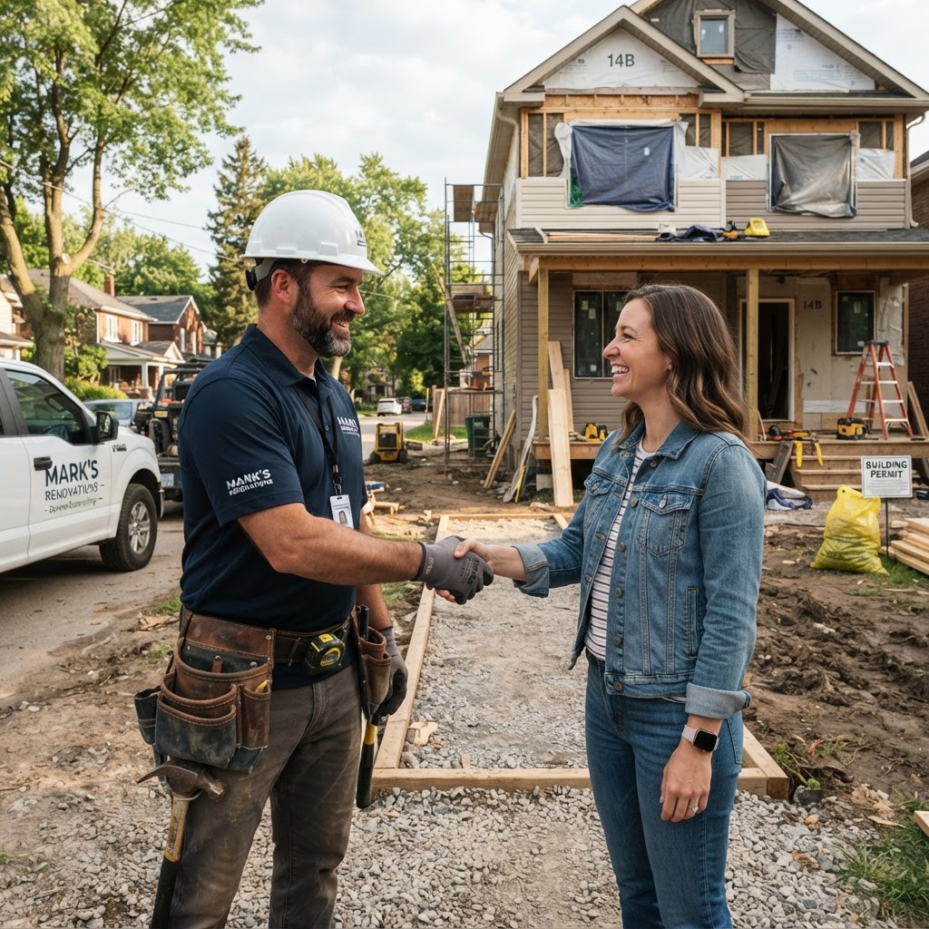 General contractor shaking hands with a homeowner