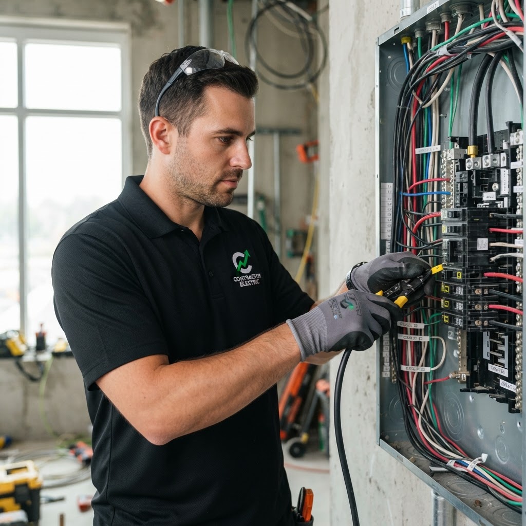 Electrical contractor in branded Contractor Optimize polo at work