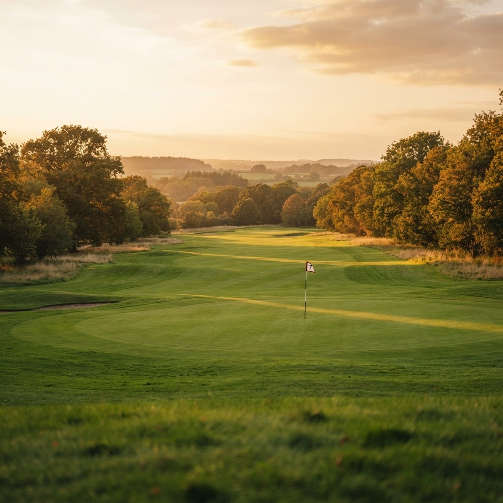 A sunlit fairway and green at Deerfield Golf and Country Club