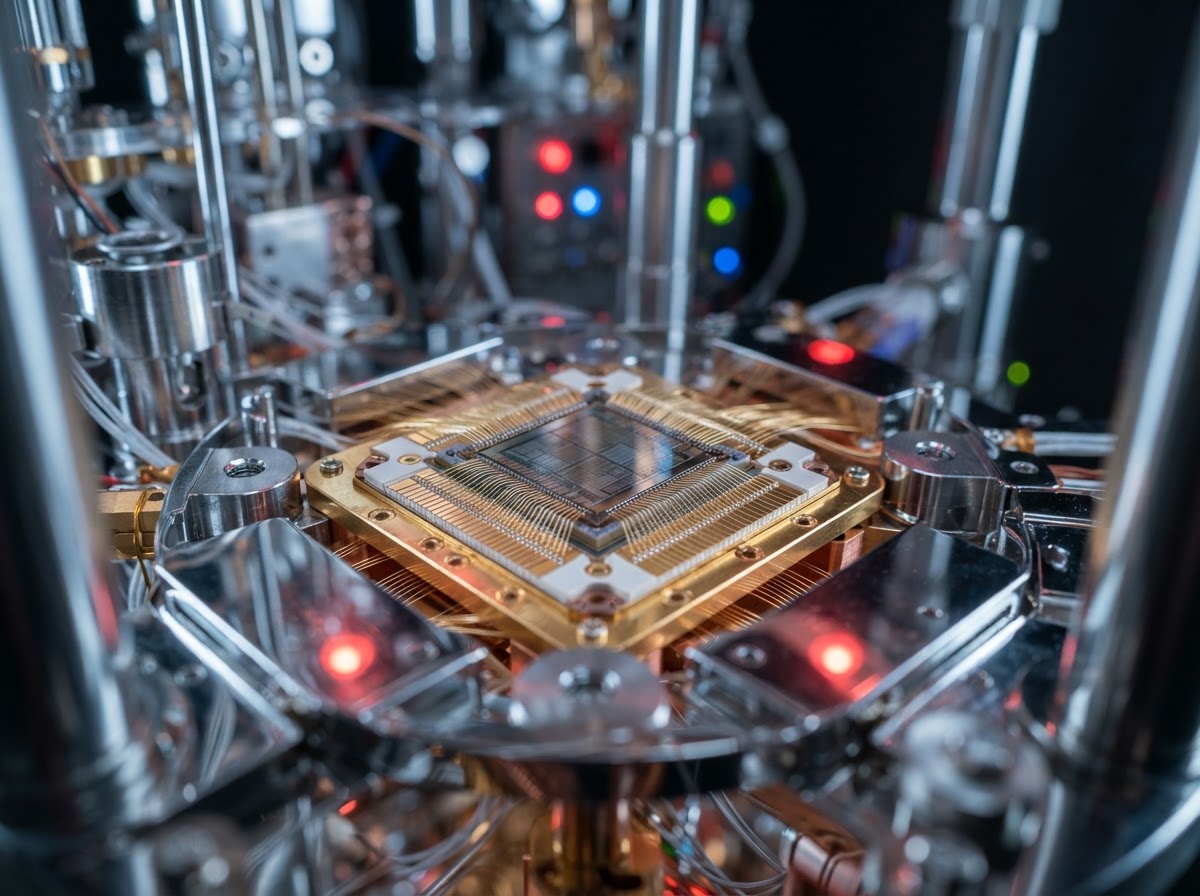 Quantum computing chip in cryogenic cooling chamber