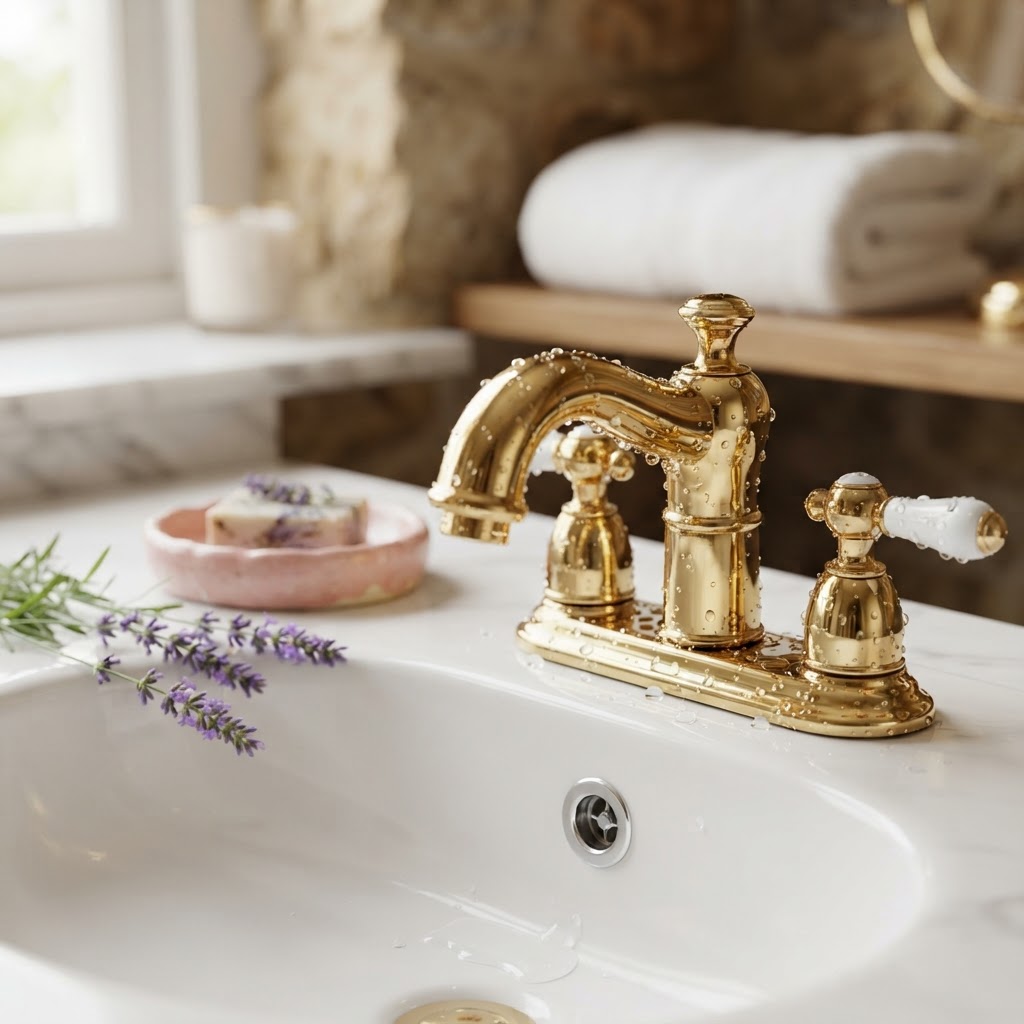 Polished gold faucet detail showing deep clean results