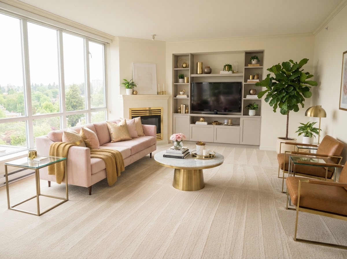 Clean modern living room with perfectly arranged furniture