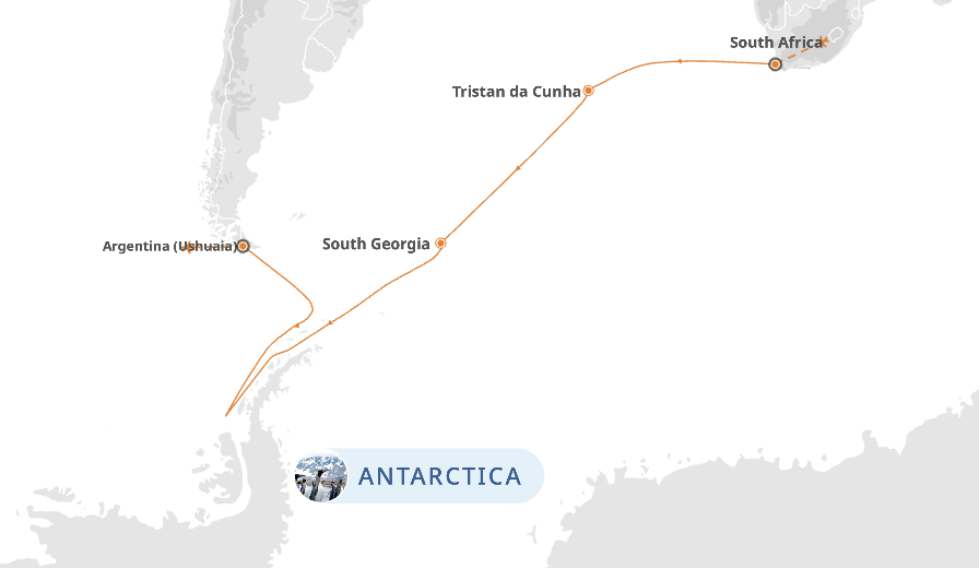 南大西洋:南非至南極 route map