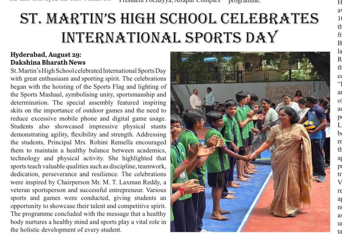 Dakshina Bharath News — St. Martin's High School Celebrates International Sports Day