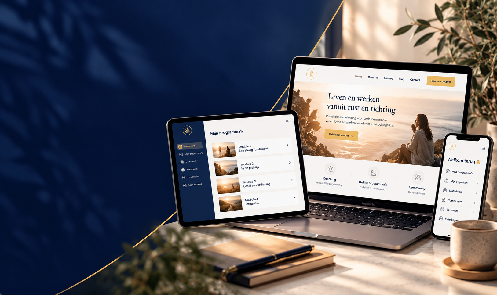 Alles in één Website op laptop, tablet en smartphone