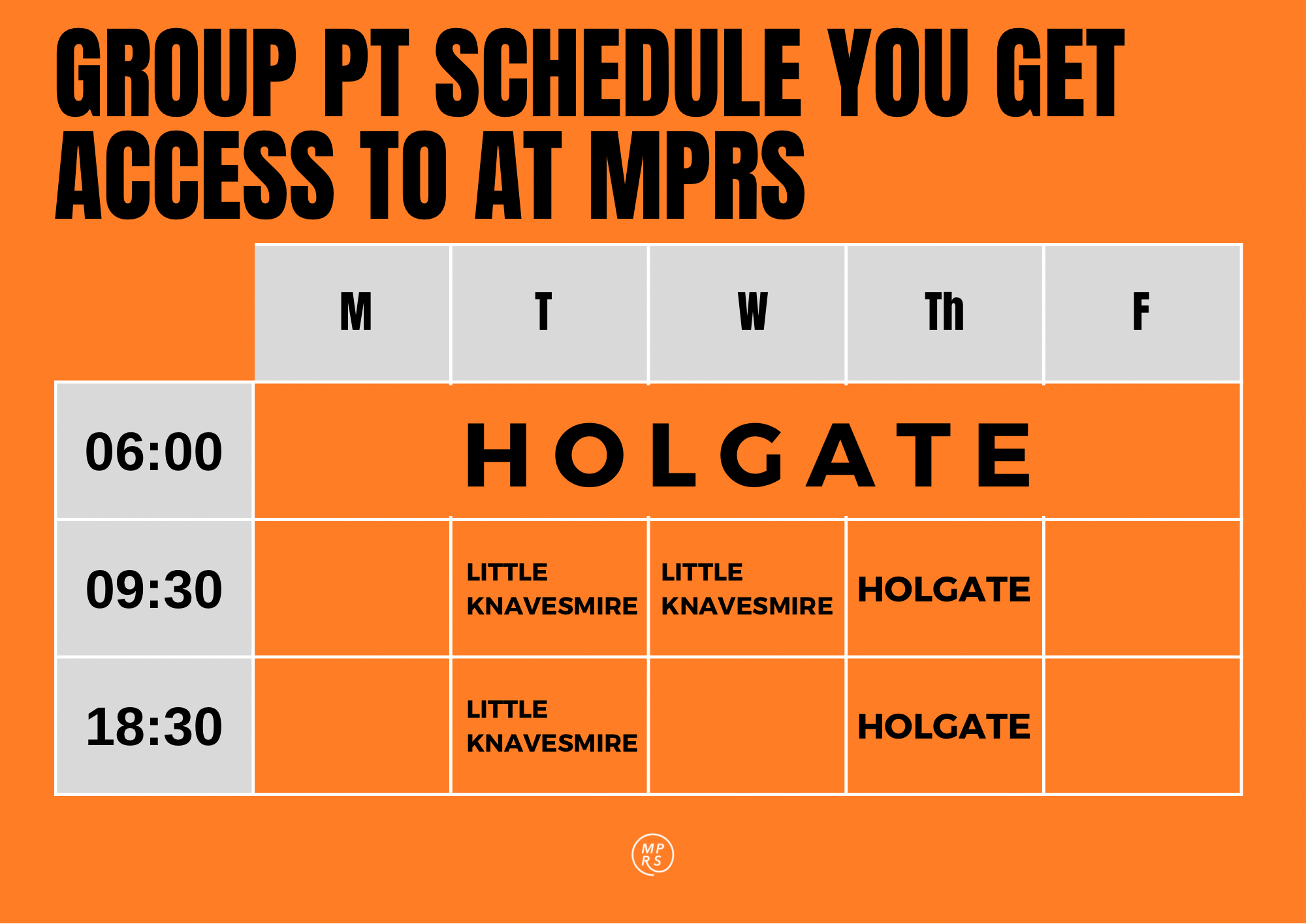 Group PT Schedule you get access to at MPRS