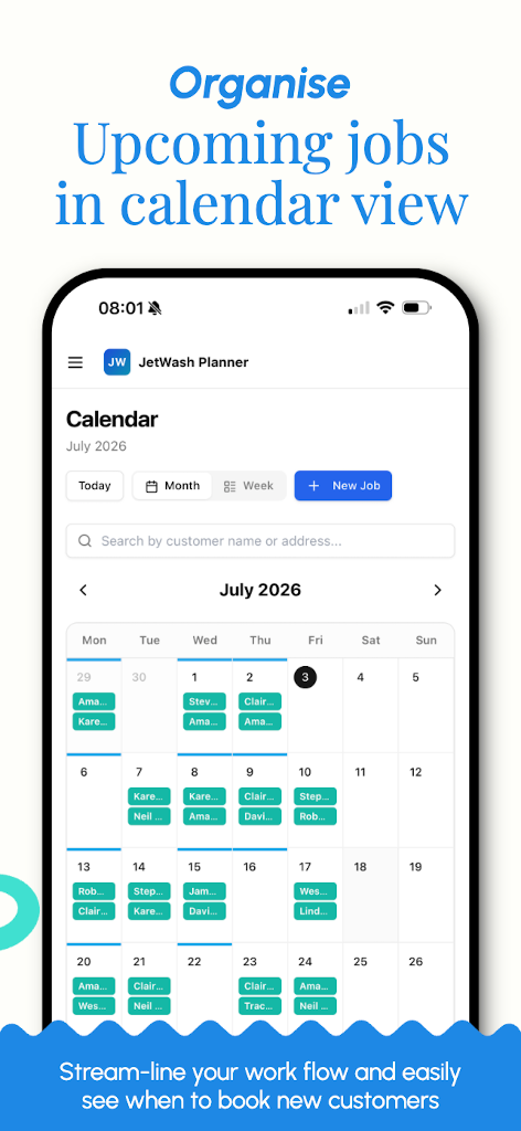 Upcoming jobs in calendar view