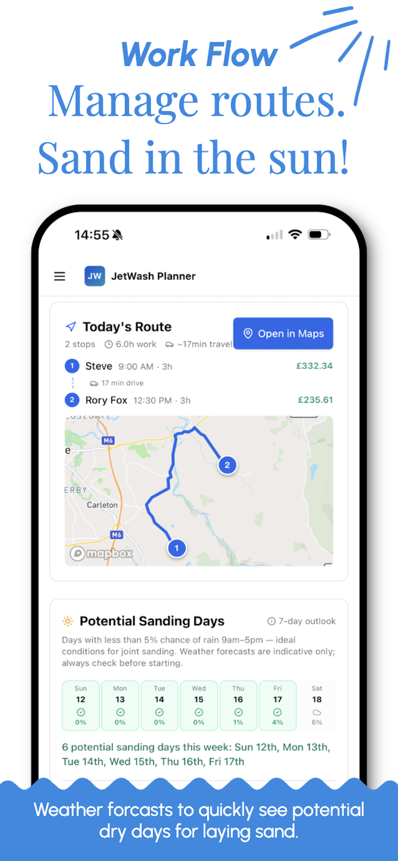 Plan a window cleaning route and dry days around the weather