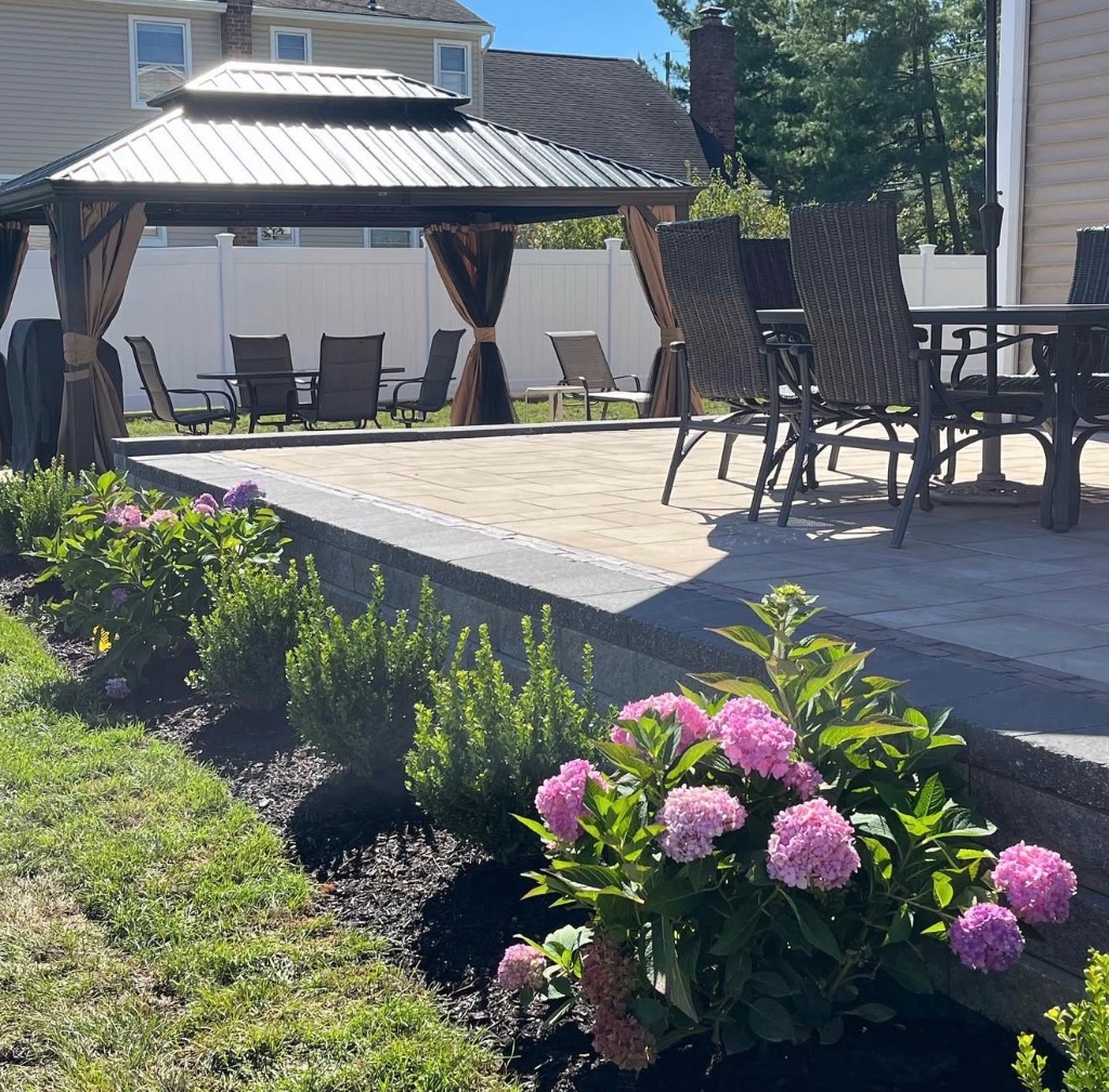Raised Patio with Gazebo & Garden Beds