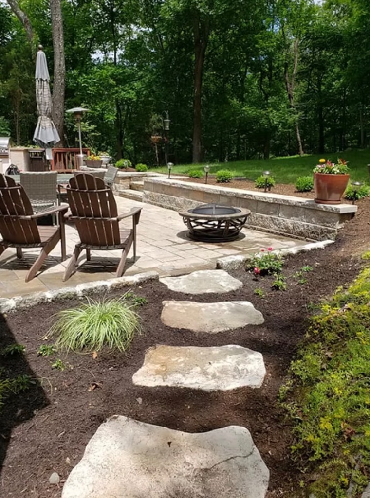 Natural Stone Walkway & Fire Pit Patio