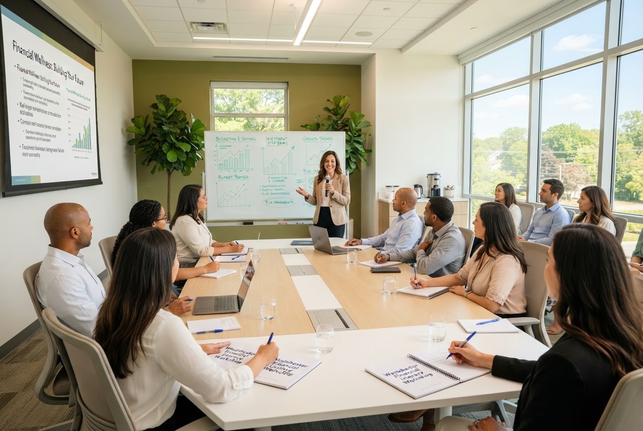 Modern conference room set up for a financial workshop in Westchester County