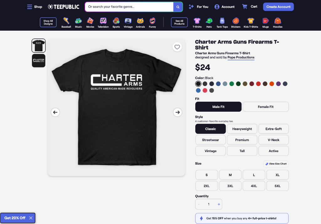 Charter Arms TeePublic Shirt