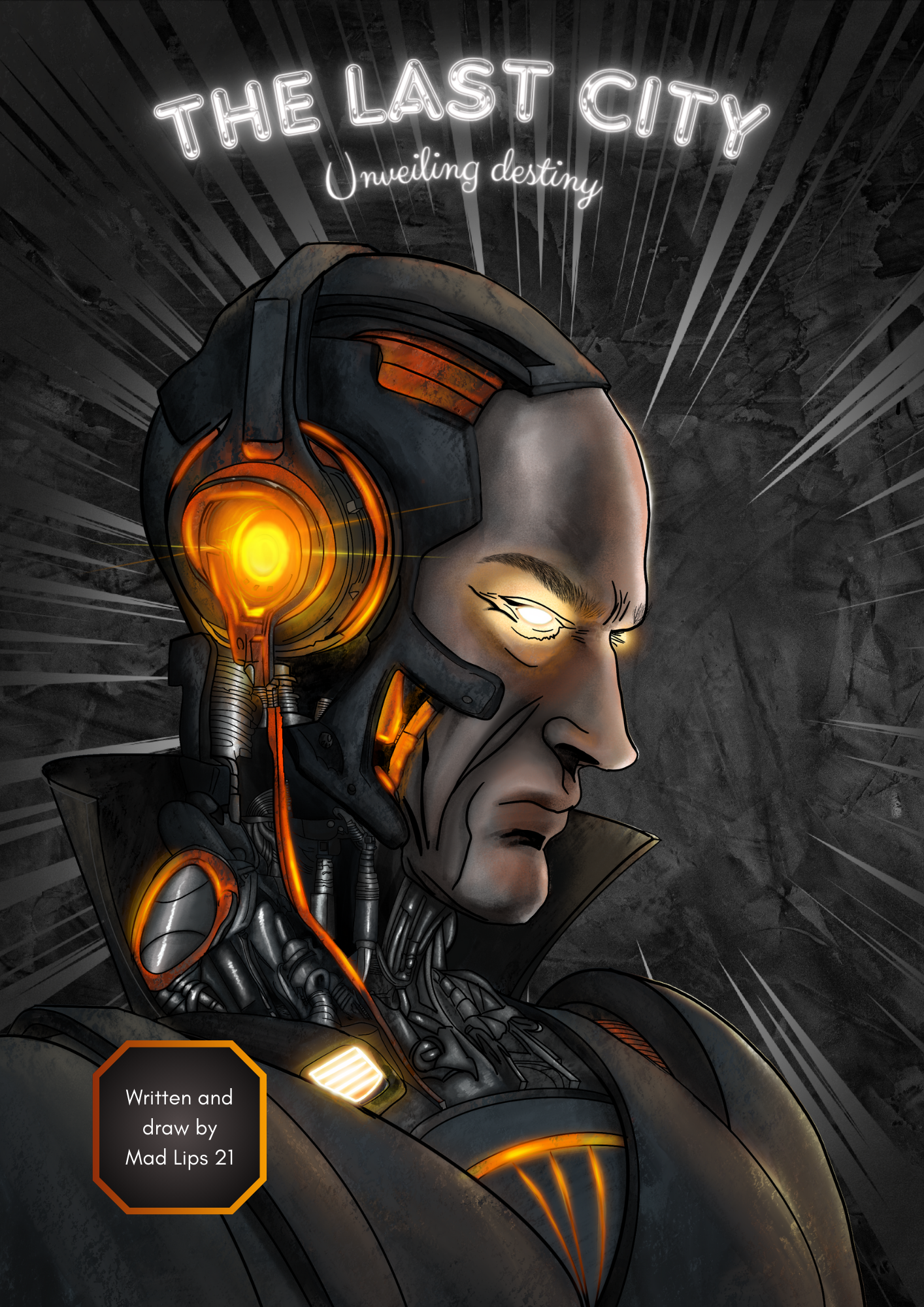 The Last City — Unveiling Destiny cover artwork, featuring a cybernetic warrior with glowing eyes
