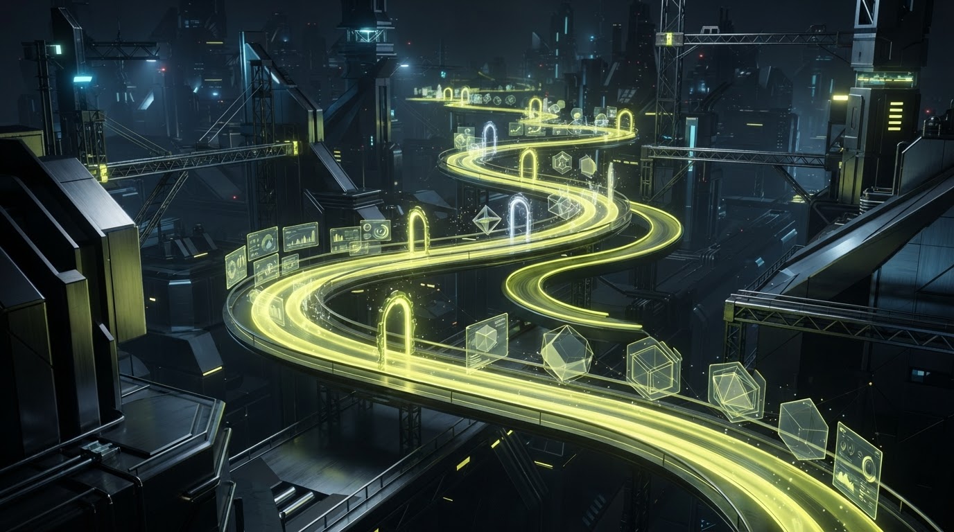 Business solutions visual with glowing pathways