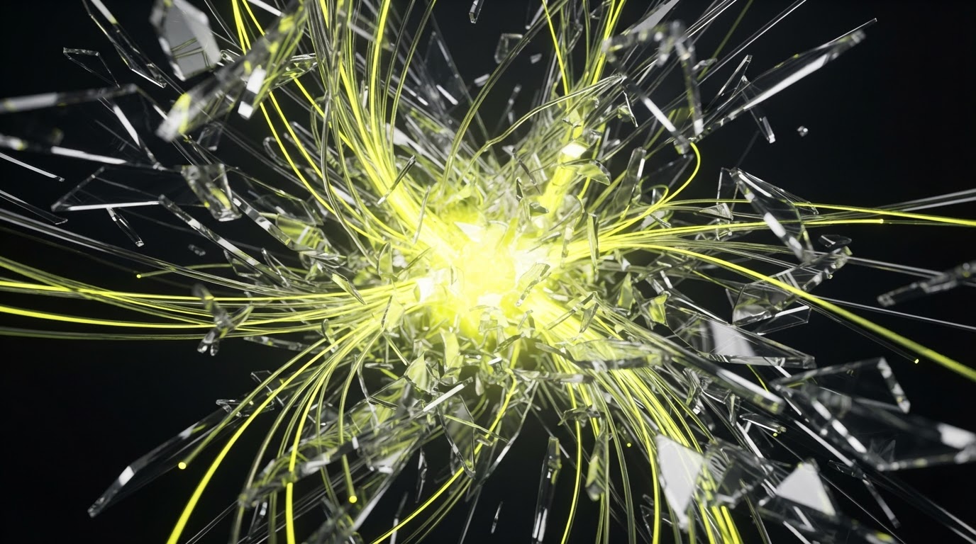 Abstract convergence of glass and light representing business systems