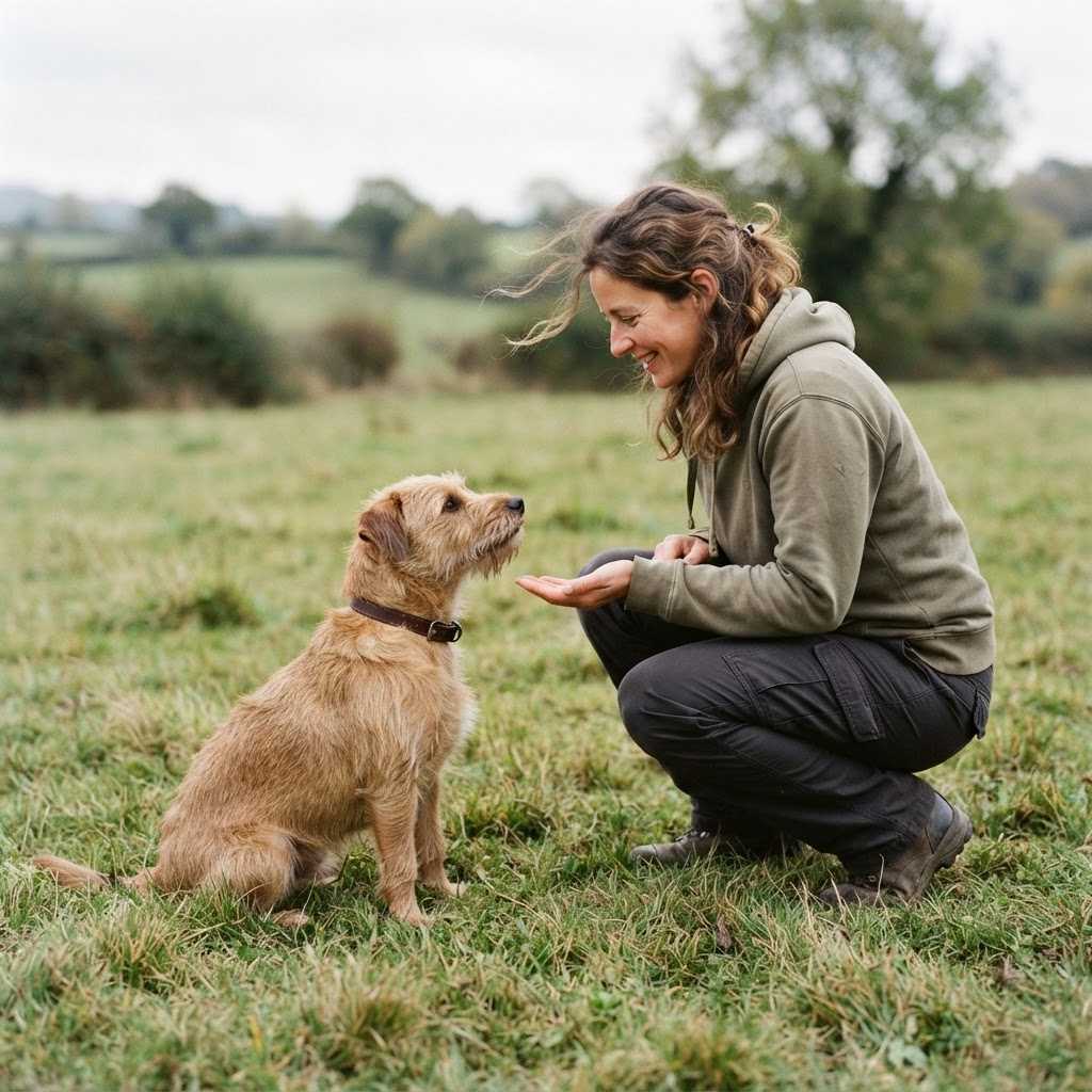 Owner working with dog