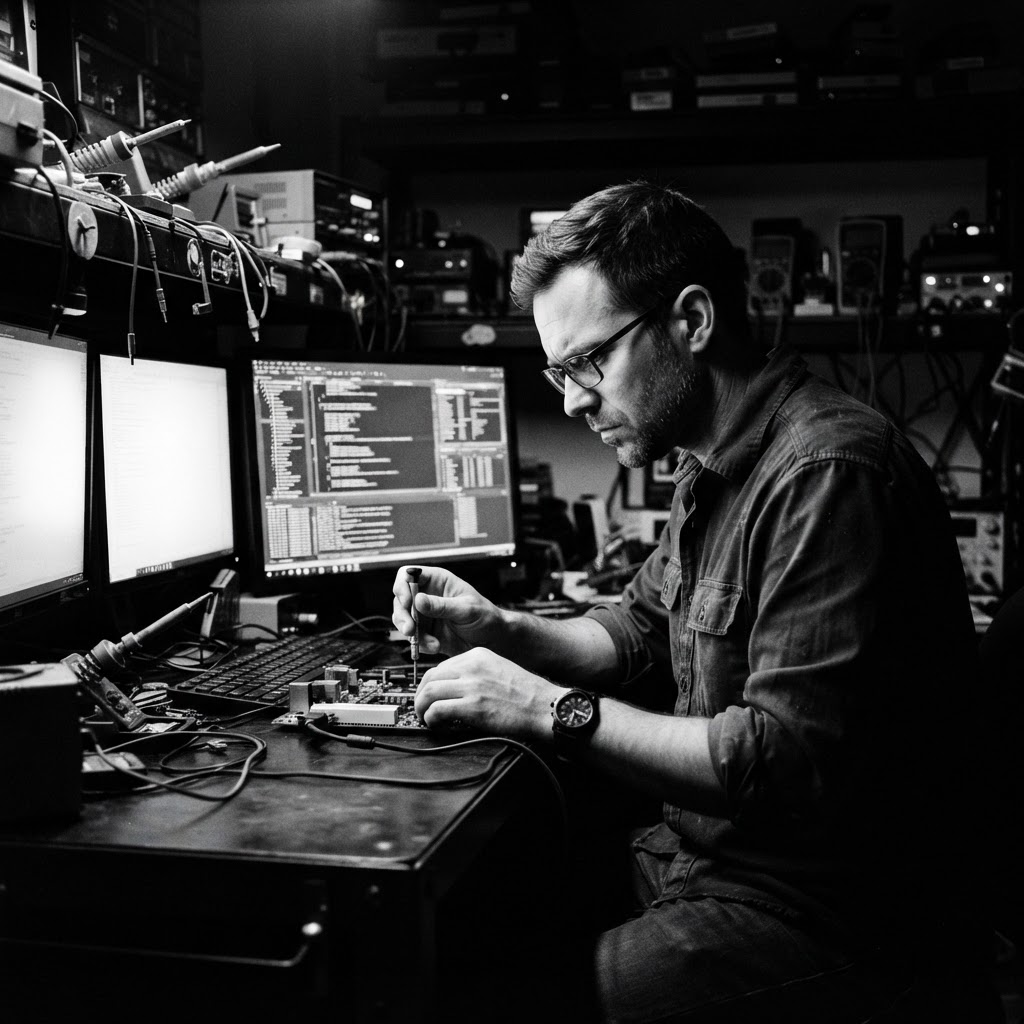 Jonathon Holmes at his workstation