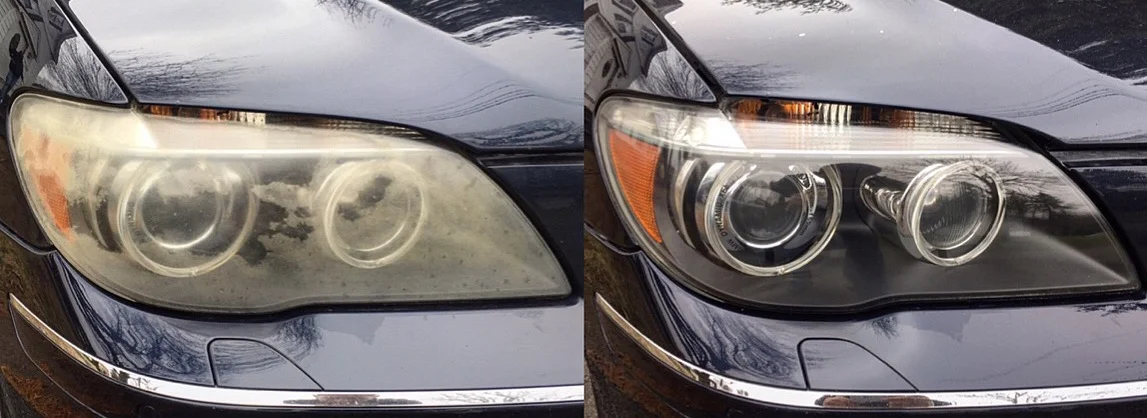 Before and after headlight restoration