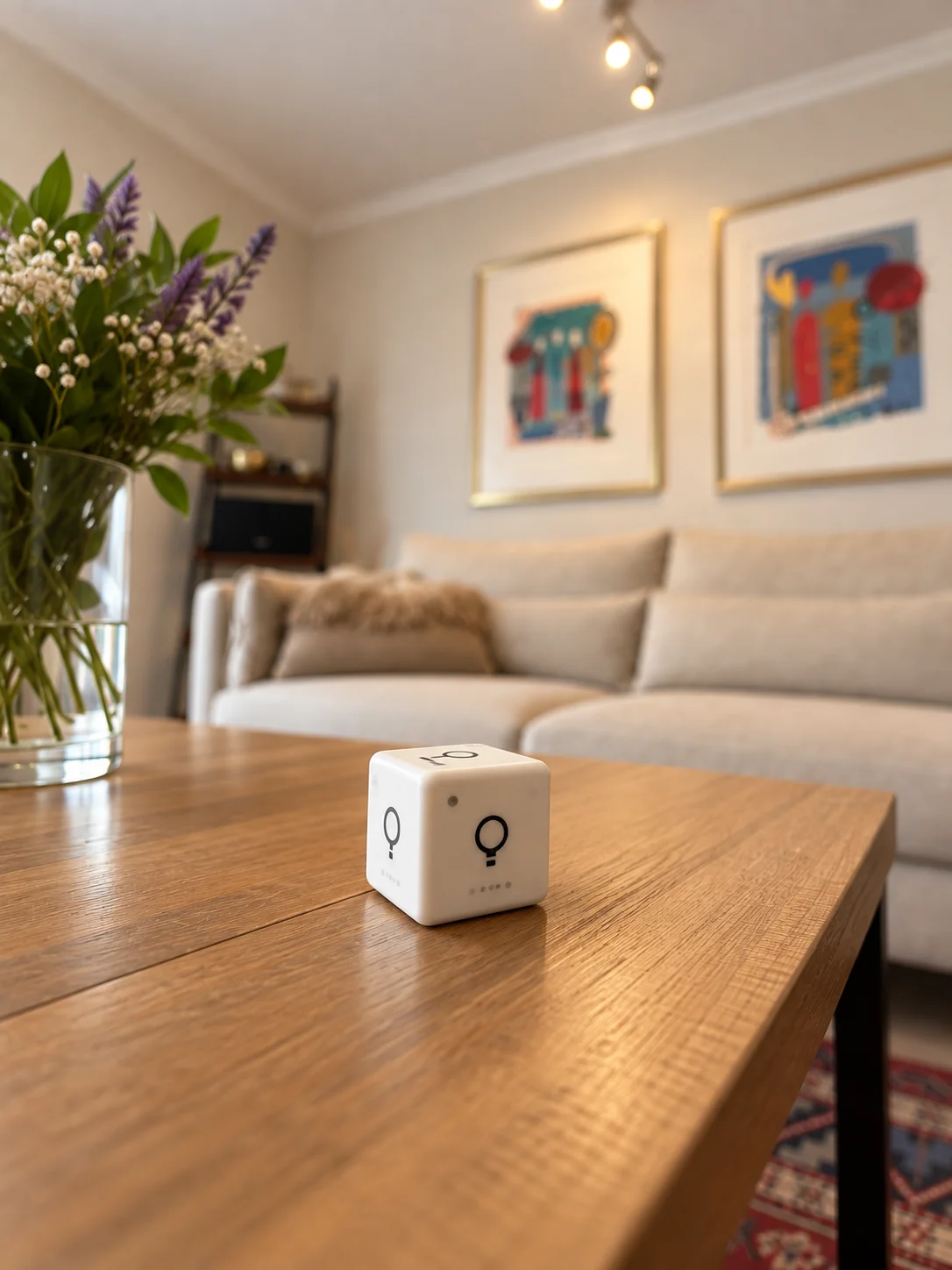 Casa San Carlos de Apoquindo — **Control Inteligente con Cubo** — Integramos nuestro cubo intuitivo y elegante que permite a nuestro cliente ejecutar distintas acciones con simples movimientos, haciendo el control de su hogar más fácil y natural.