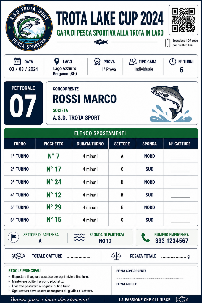 Cartellino pescatore - modello di gara