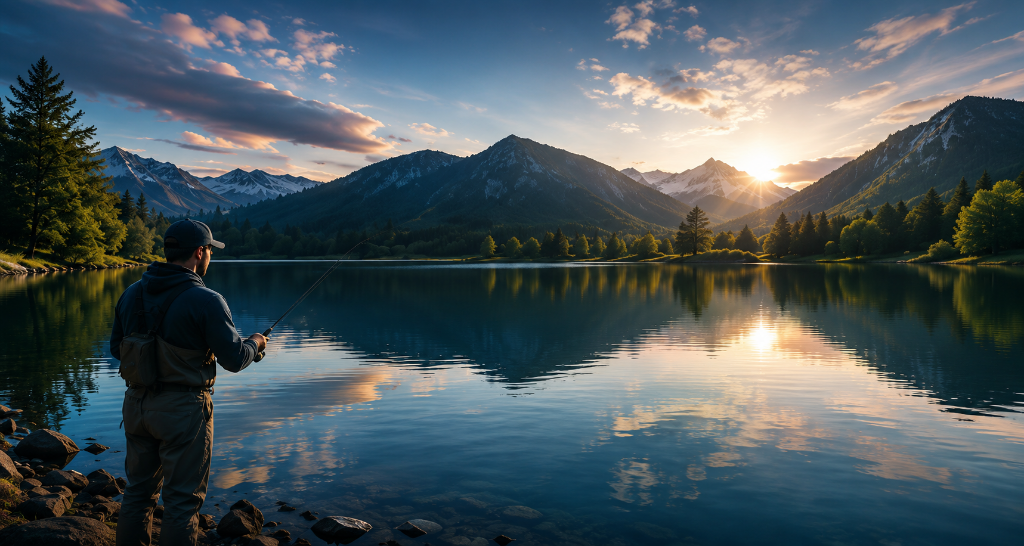 Lago di pesca al tramonto