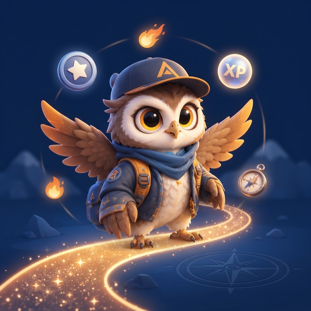 A Scout owl following a learning mission trail with achievement rewards