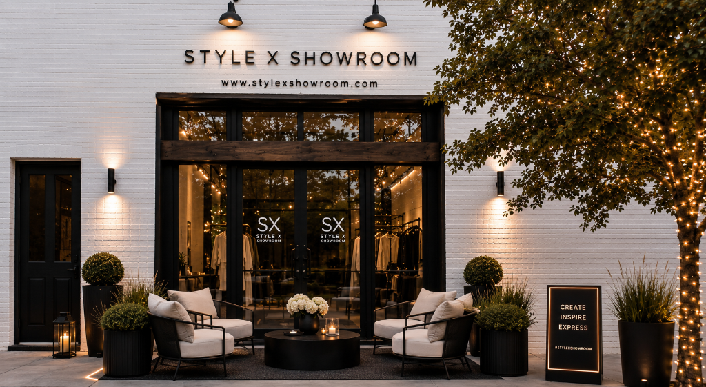 Style X Showroom exterior at twilight