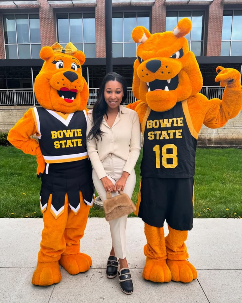 Angelique Michelle with Bowie State mascots