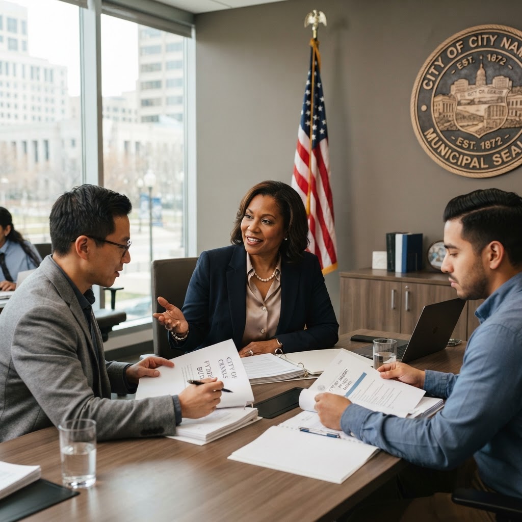 Government staff professionals in a city hall office