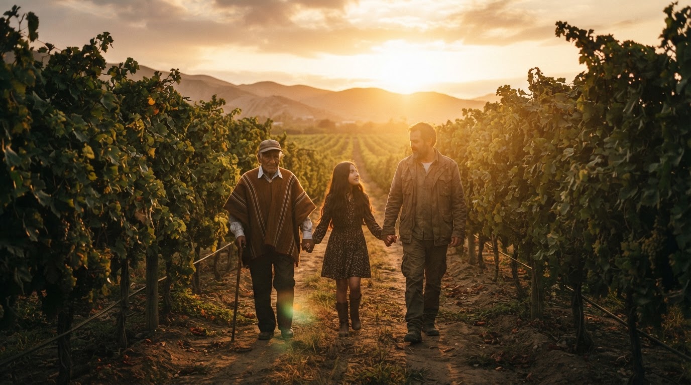 Tres generaciones de la familia Riachuelo entre los viñedos