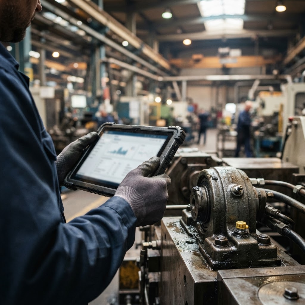 Industrial equipment inspection using a digital maintenance checklist on a tablet