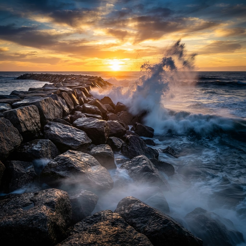 Coastal lighthouse standing firm against gentle waters