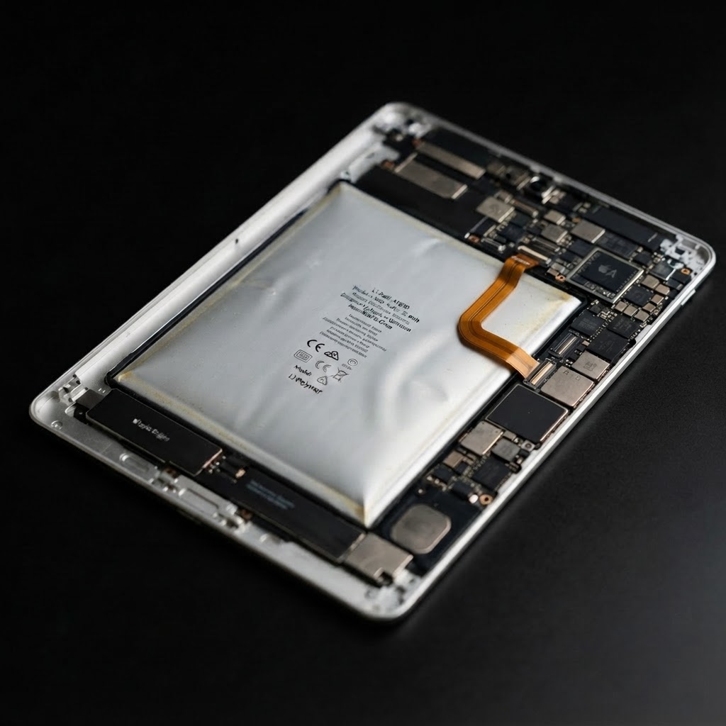 iPad med opsvulmet og udbrændt batteri