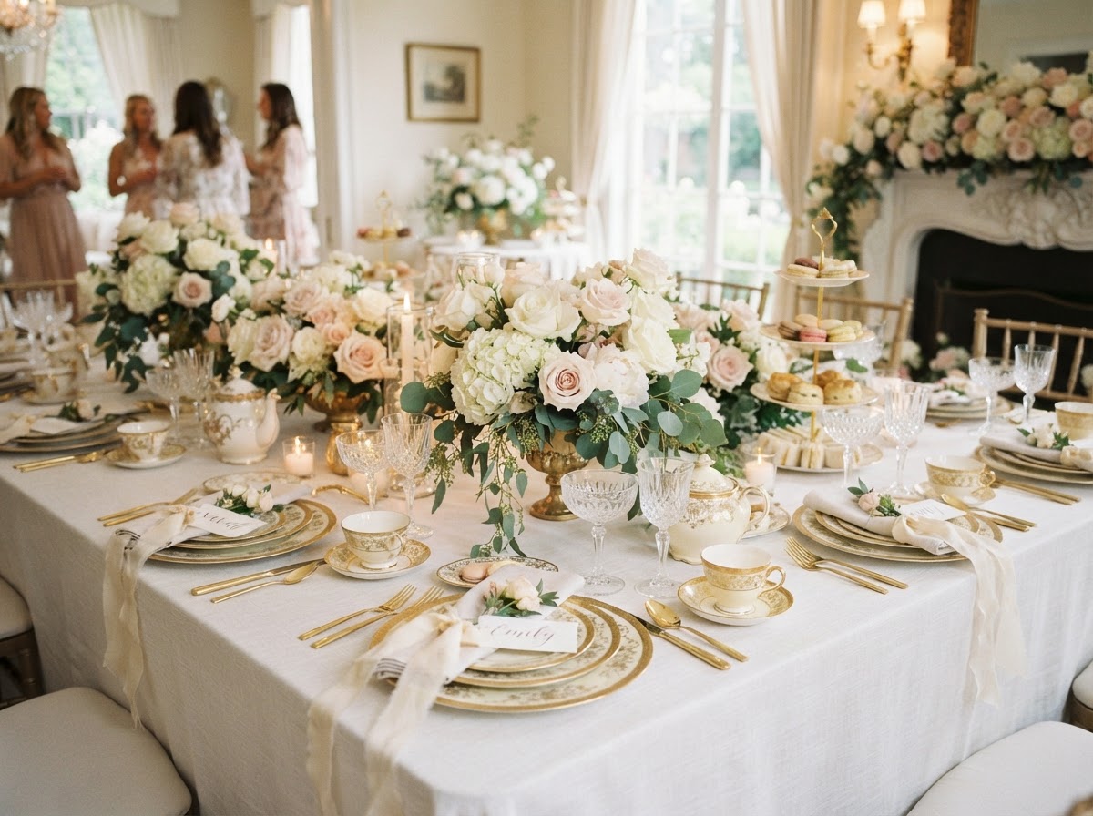 Bridal-shower tea-party table styled by Pass The Sugar Teatime