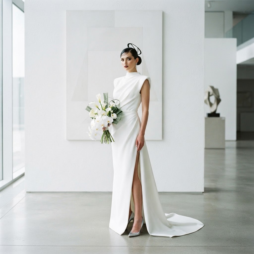 Modern bride in a minimalist wedding gown