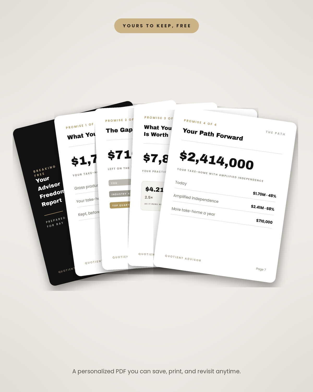 The Advisor Freedom Report - a personalized PDF you can save, print, and revisit anytime