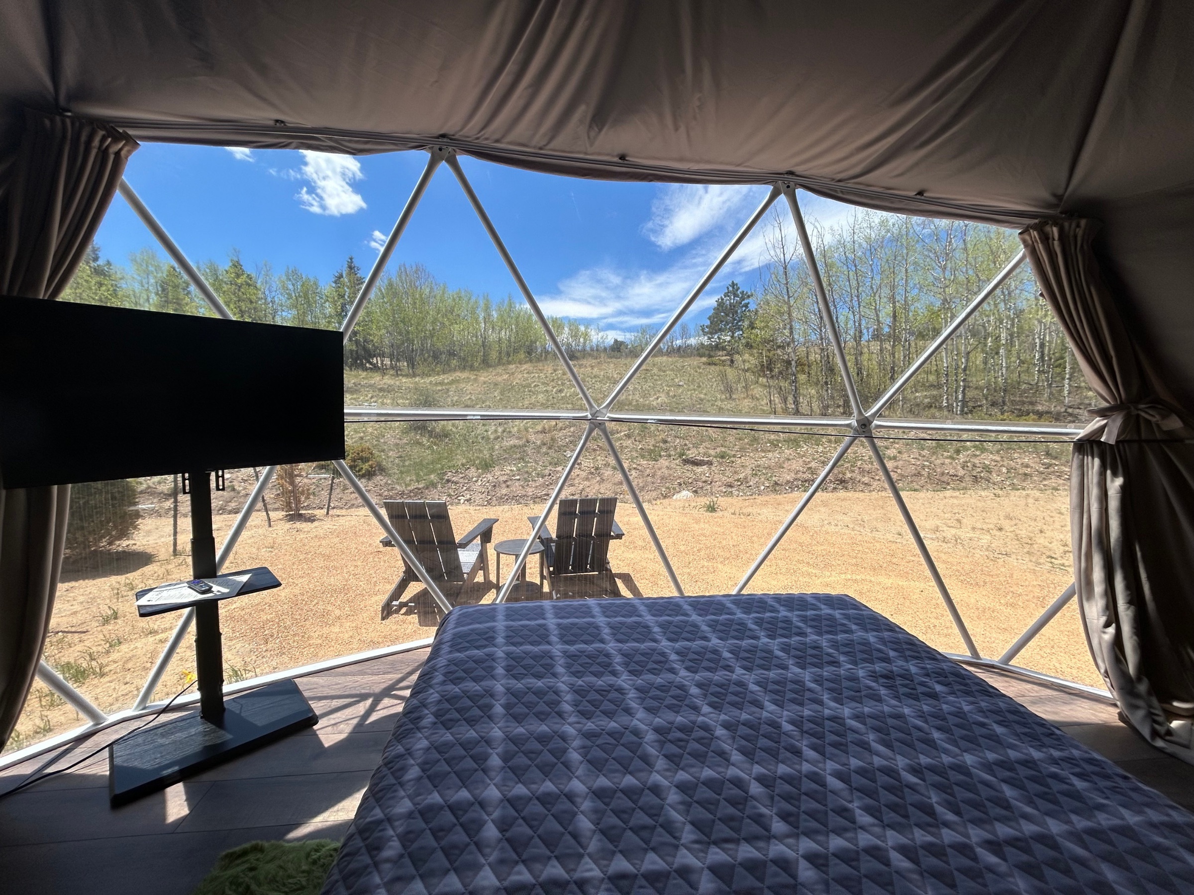 Interior view of the Garden View Dome looking out through the geodesic window