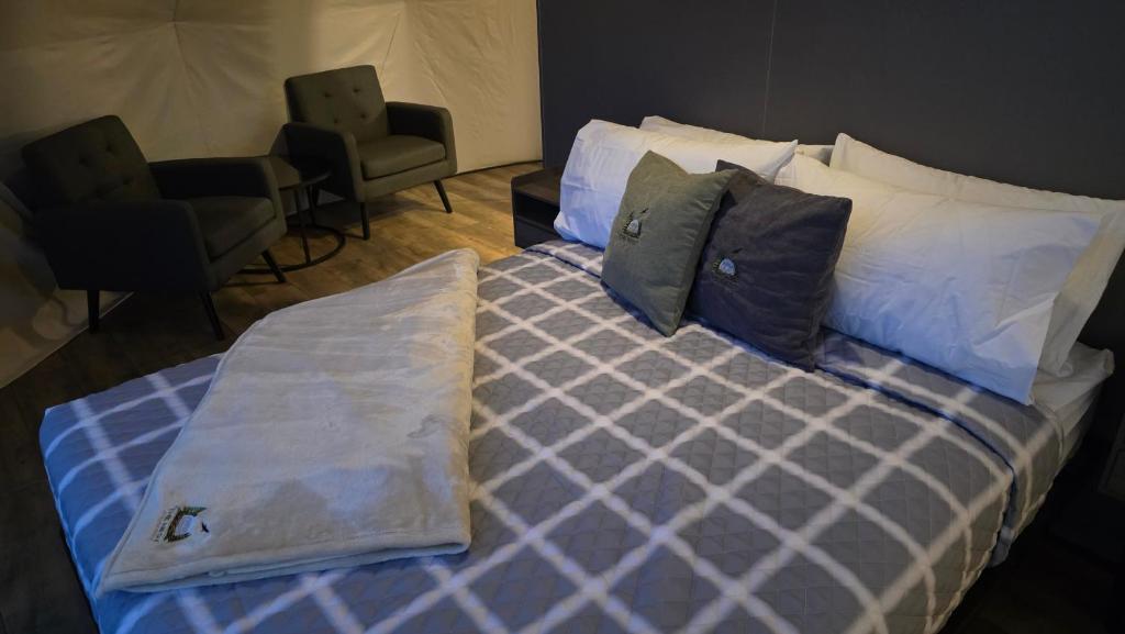 Bed and seating area inside a dome
