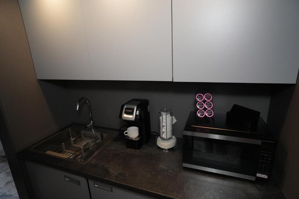 Coffee maker and kitchenette detail inside a dome
