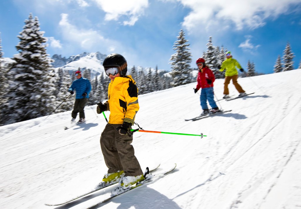 Family skiing in the Colorado Rockies