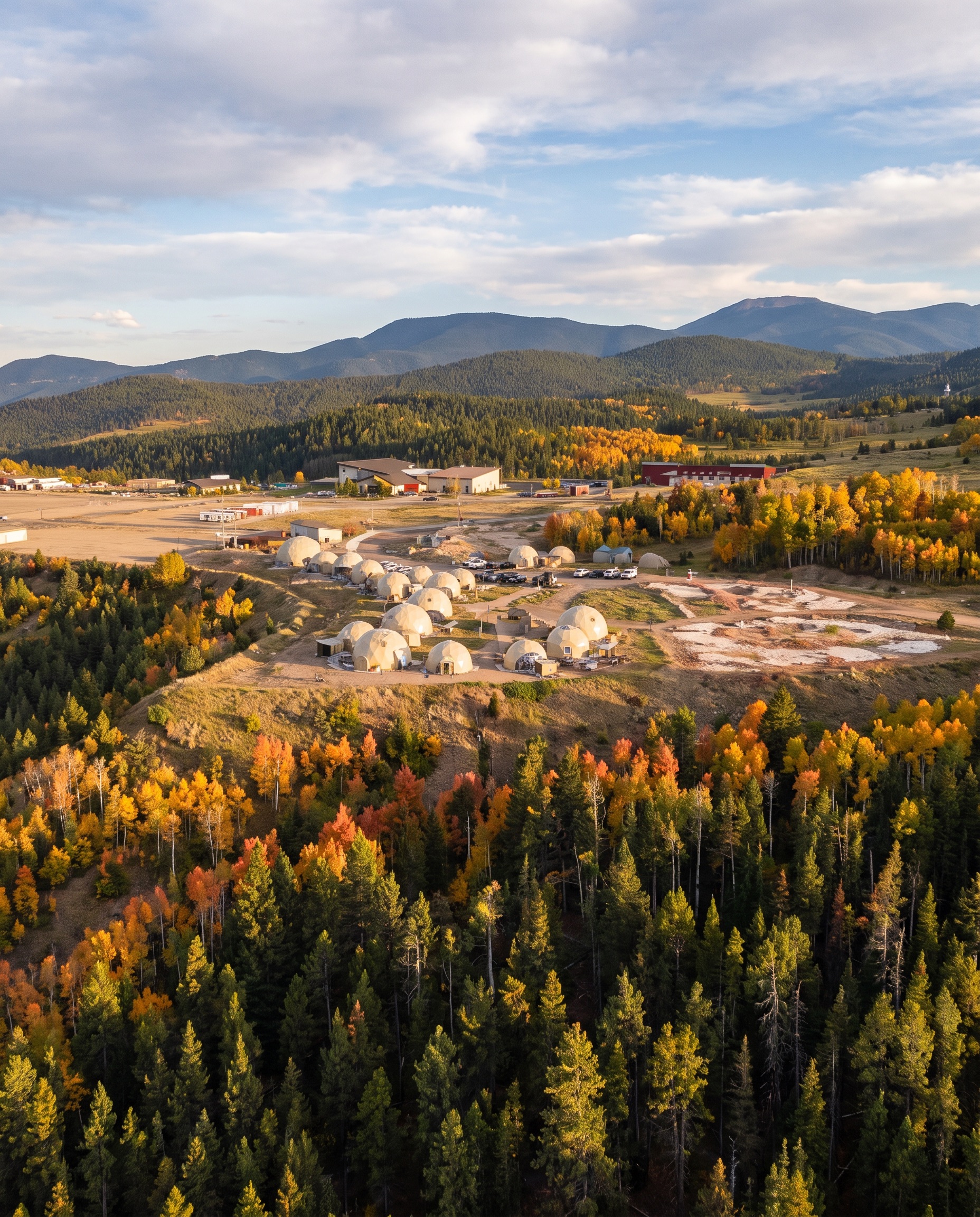 Aerial view of the dome cluster at golden hour