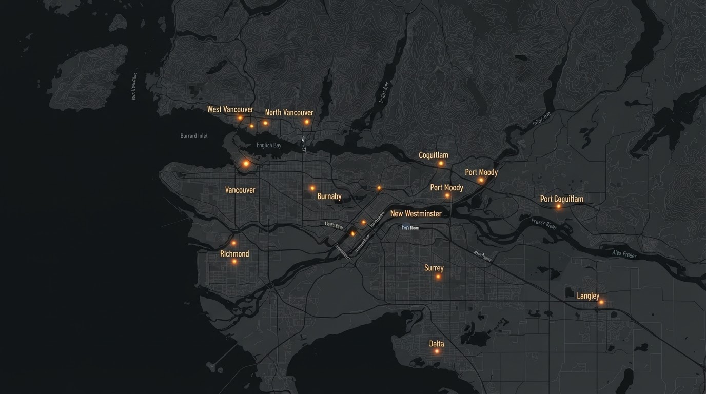 Service area map of Metro Vancouver and Lower Mainland