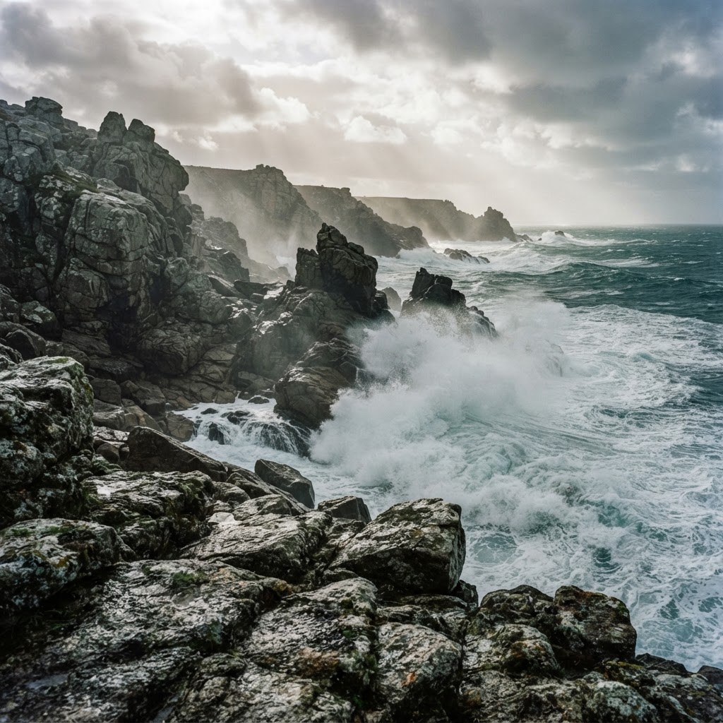 Côte sauvage bretonne sous la brume